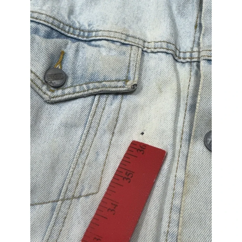 Vintage Men's Women's Structure Acid Wash Denim Jacket Size L 100% Cotton Tassel